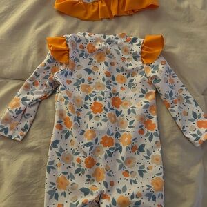 NWOT-Floral Baby Romper with Orange Accents